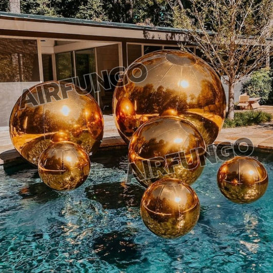 7piece/SET With Air Pump Inflatable Mirror Balls Inflatable Mirror Spheres for Party/Show/Commercial/Advertising/Shopping Mall Decoration(GOLD Color)