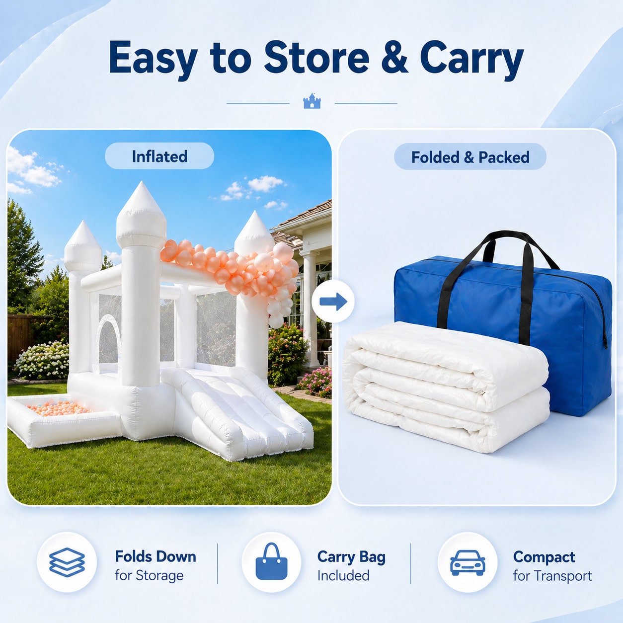 AIRFUNGO Classic 9x9x7FT White Bounce House with Slide & Ball Pit