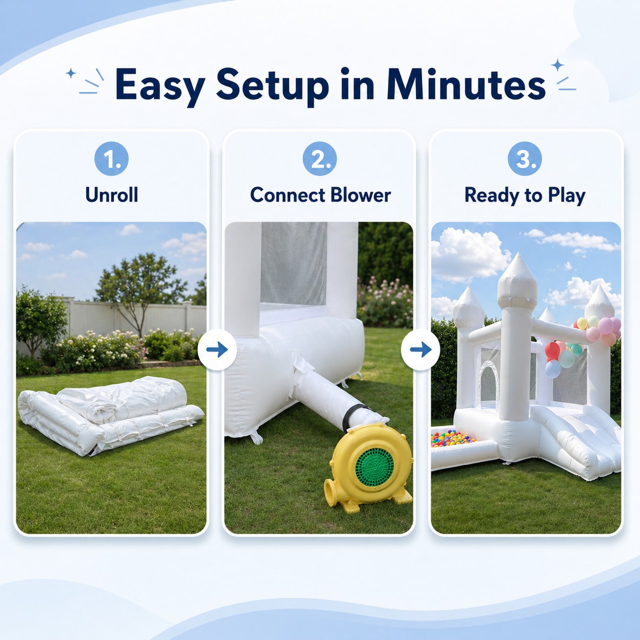 AIRFUNGO Classic 9x9x7FT White Bounce House with Slide & Ball Pit
