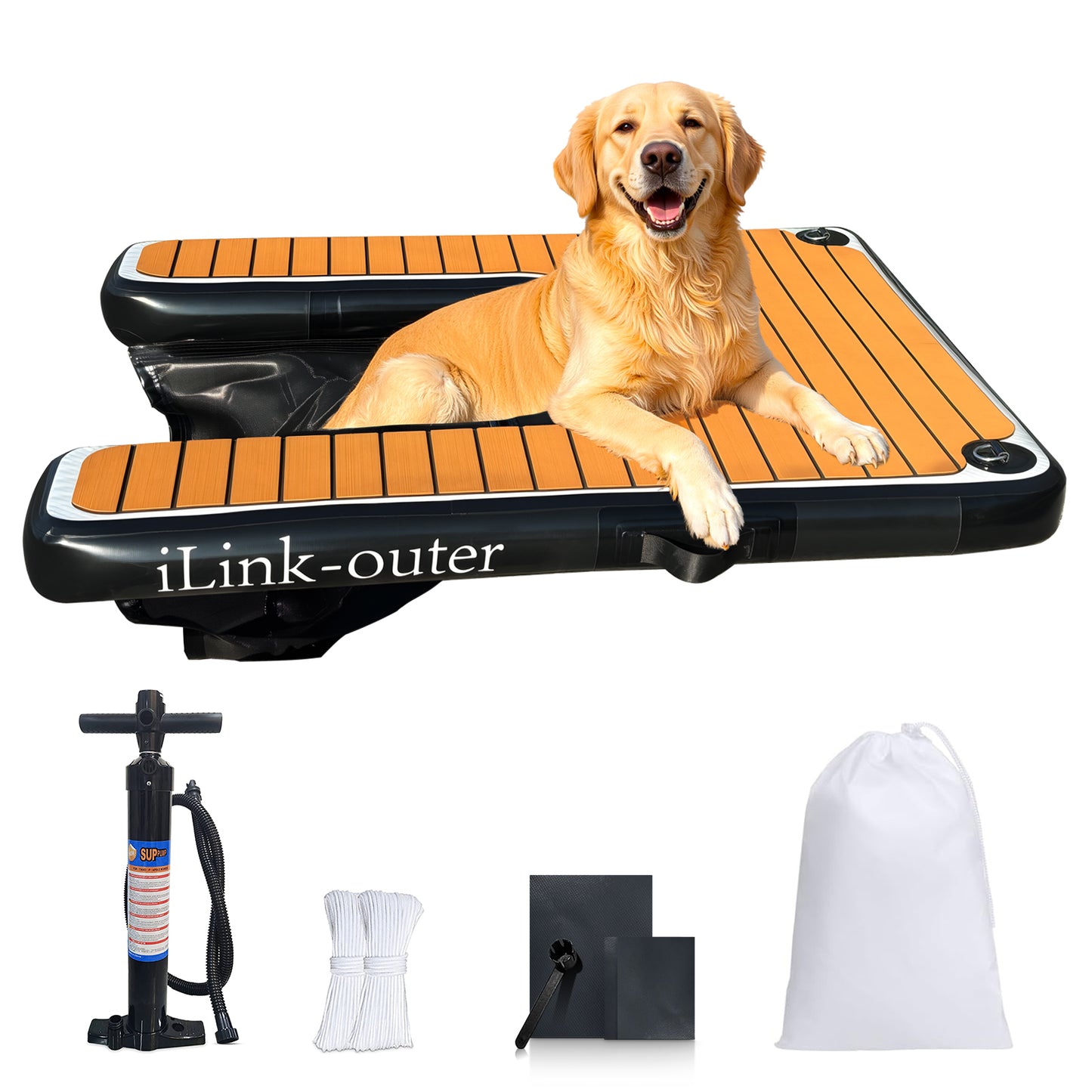 Inflatable Dog Floating Ramp, Non-Slip Pet Water Step Ladder with Anchor D-Rings & Ropes, Portable Stable Dog Pool Dock Access Ramp for Small Large Senior Dogs, Swimming Pool Lake Boat Outdoor Water Safety