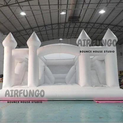Large Size White Bounce House With Double Slide