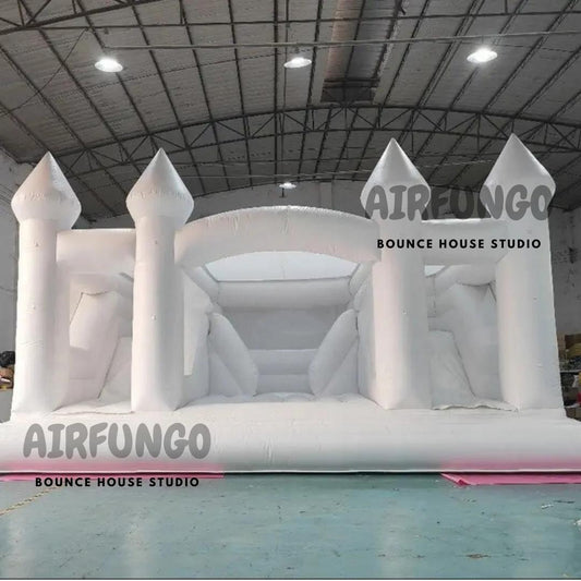 Large Size White Bounce House With Double Slide