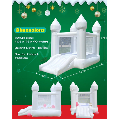 6' x 9' Oxford White Bounce House with Slide and Air Blower for Kids&Toddler