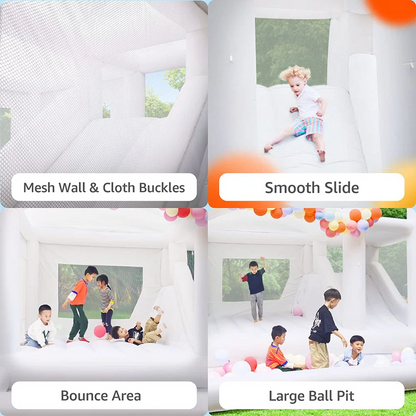 15' x 13' Oxford White Bounce House with Ball Pit & Slide & Air Blower