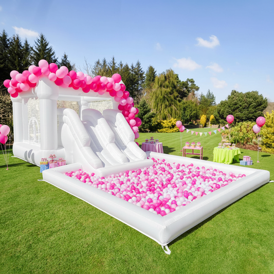 Double Slide Water Whote Bounce House Indoor Outdoor Oxford Bounce Castle, Climb 3-in-1 Playhouse