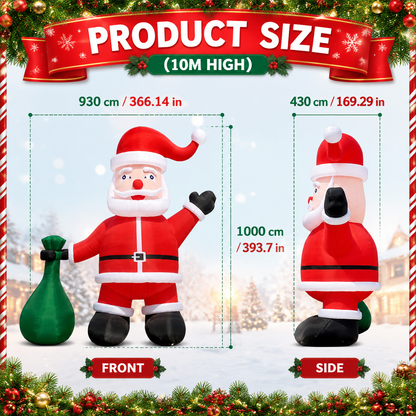 26FT/33FT Giant Inflatable Santa Claus with Green Gift Bag, Extra Large Outdoor Blow Up Christmas Santa Decoration with Blower for Yard, Lawn & Holiday Events