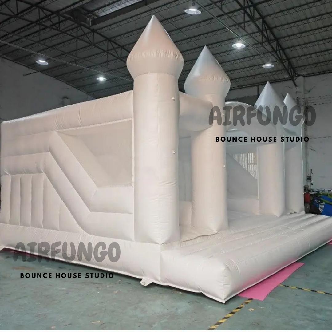 Large Size White Bounce House With Double Slide