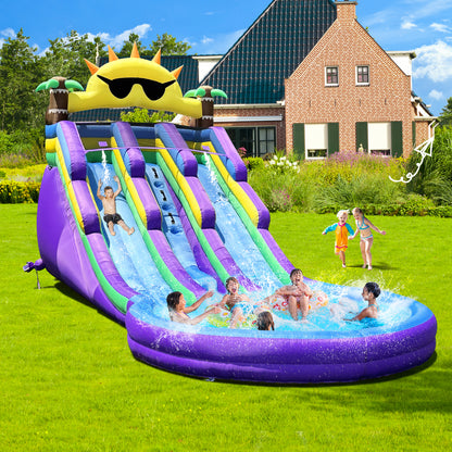 Inflatable Water Slide with Splash Pool for Kids 3–12, Heavy-Duty Oxford, Quick Setup & Drainage, Blower Included, Perfect for Backyard & Outdoor Summer Party Fun (Sun Glassess)