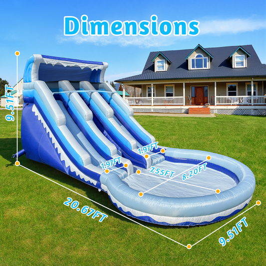 Inflatable Water Slide Giant Bounce House with Large Splash & Ball Pool 20.6'×9.5'×9.3' Oxford Quick Setup with Blower & Full Accessories for Outdoor Indoor Summer Party