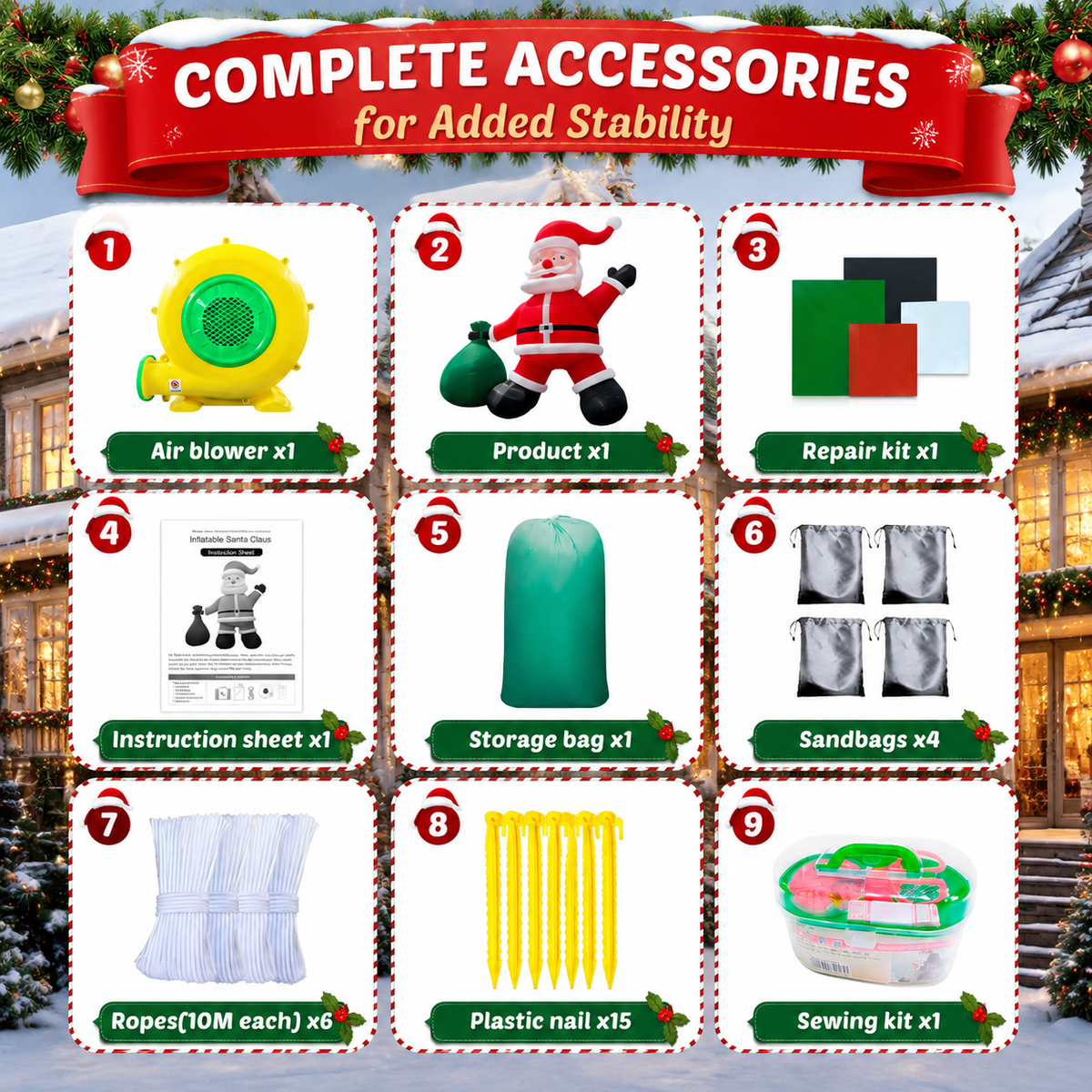 26FT/33FT Giant Inflatable Santa Claus with Green Gift Bag, Extra Large Outdoor Blow Up Christmas Santa Decoration with Blower for Yard, Lawn & Holiday Events