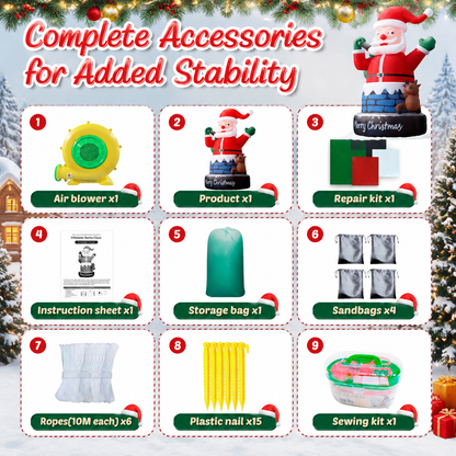 20FT Giant Inflatable Santa Claus in Chimney with Reindeer, Extra Large Outdoor Blow Up Christmas Decoration for Yard, Lawn, Garden & Holiday Party Display