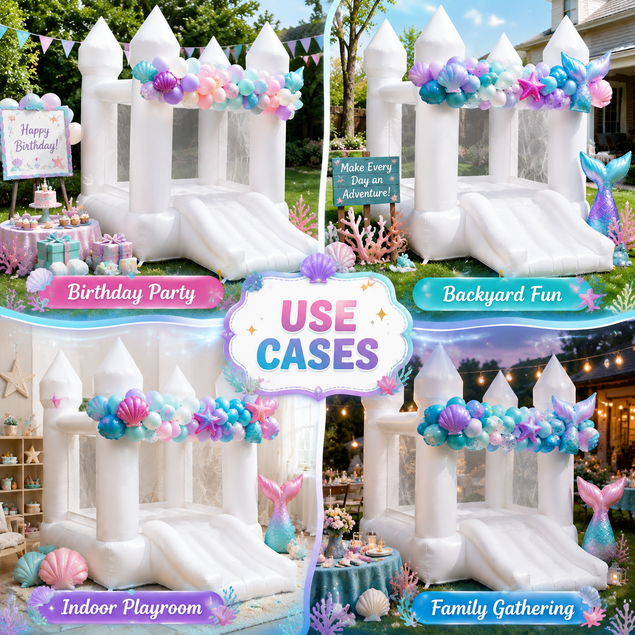 AIRFUNGO 6' x 9' White Bounce House with Slide | Mini Castle Inflatable