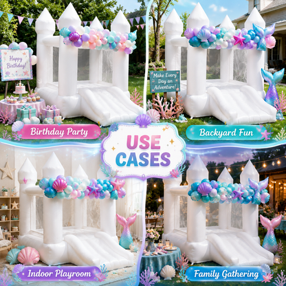 AIRFUNGO 6' x 9' White Bounce House with Slide | Mini Castle Inflatable
