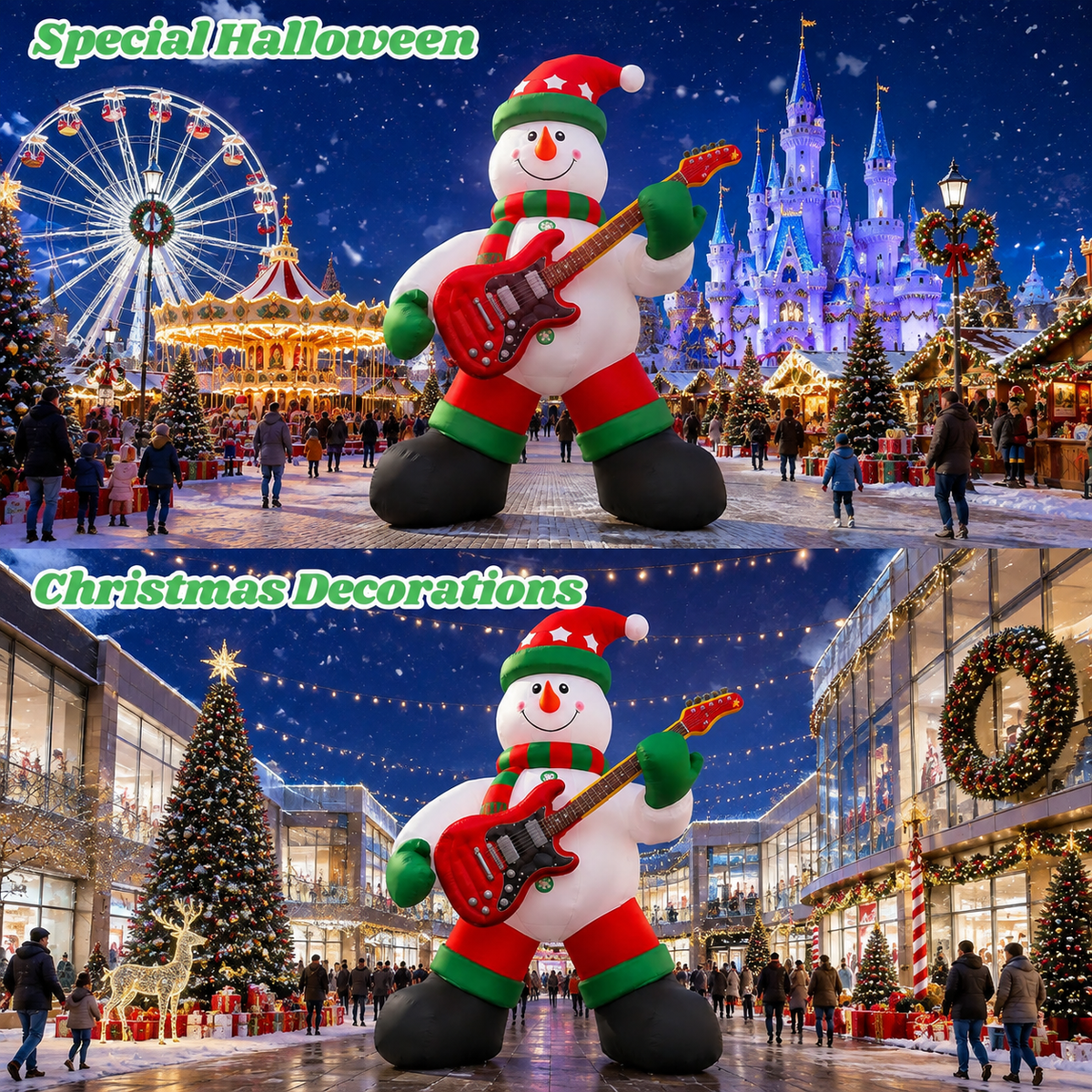 26FT Giant Inflatable Christmas Snowman with Guitar, Extra Large Outdoor Blow Up Guitar Player Snowman Decoration for Yard, Lawn, Garden & Holiday Party Display