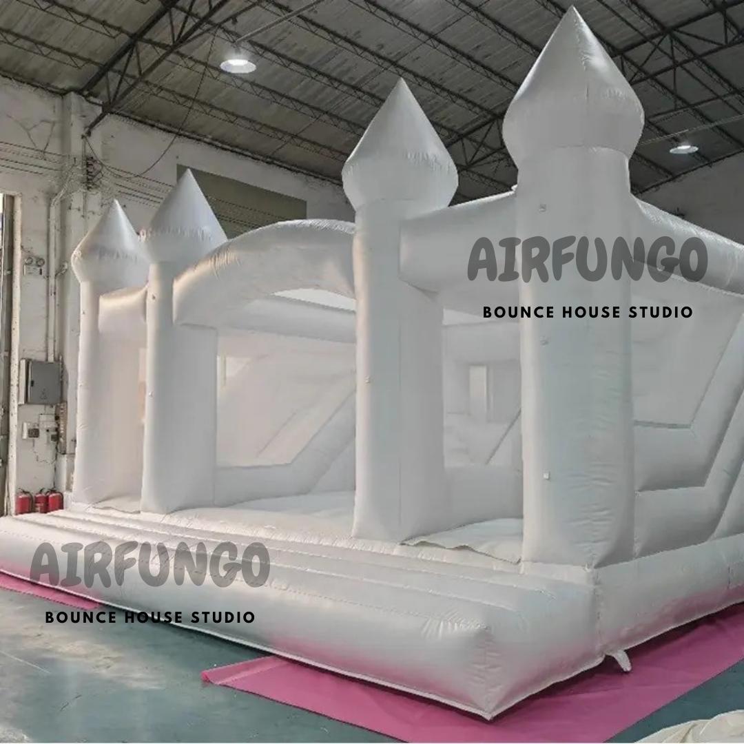 Large Size White Bounce House With Double Slide
