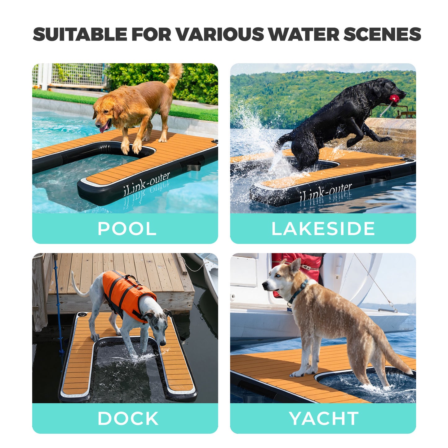 Inflatable Dog Floating Ramp, Non-Slip Pet Water Step Ladder with Anchor D-Rings & Ropes, Portable Stable Dog Pool Dock Access Ramp for Small Large Senior Dogs, Swimming Pool Lake Boat Outdoor Water Safety