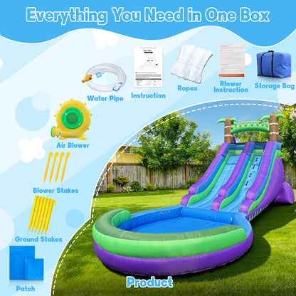 Inflatable Water Slide with Oversized Splash Pool for Kids 3-12, Oxford Fabric, Quick Setup & Drainage, 550W Blower & All Accessories for Indoor Outdoor Summer Party Fun