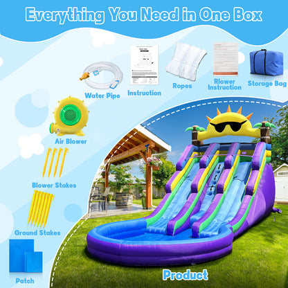 Inflatable Water Slide with Splash Pool for Kids 3–12, Heavy-Duty Oxford, Quick Setup & Drainage, Blower Included, Perfect for Backyard & Outdoor Summer Party Fun (Sun Glassess)