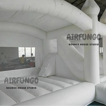 Large Size White Bounce House With Double Slide