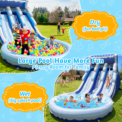 Inflatable Water Slide Giant Bounce House with Large Splash & Ball Pool 20.6'×9.5'×9.3' Oxford Quick Setup with Blower & Full Accessories for Outdoor Indoor Summer Party