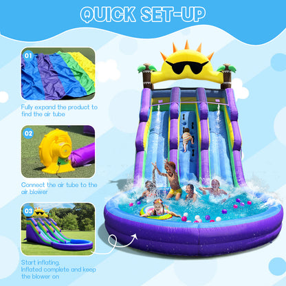 Inflatable Water Slide with Splash Pool for Kids 3–12, Heavy-Duty Oxford, Quick Setup & Drainage, Blower Included, Perfect for Backyard & Outdoor Summer Party Fun (Sun Glassess)