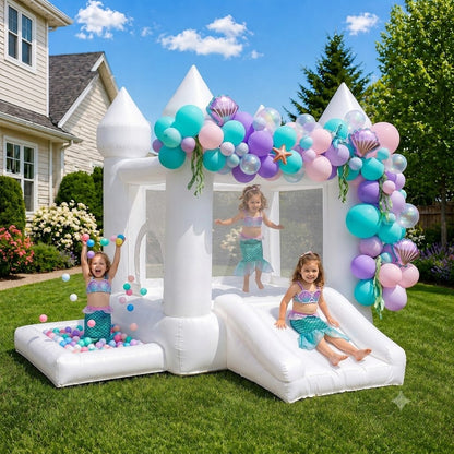 AIRFUNGO Classic 9x9x7FT White Bounce House with Slide & Ball Pit