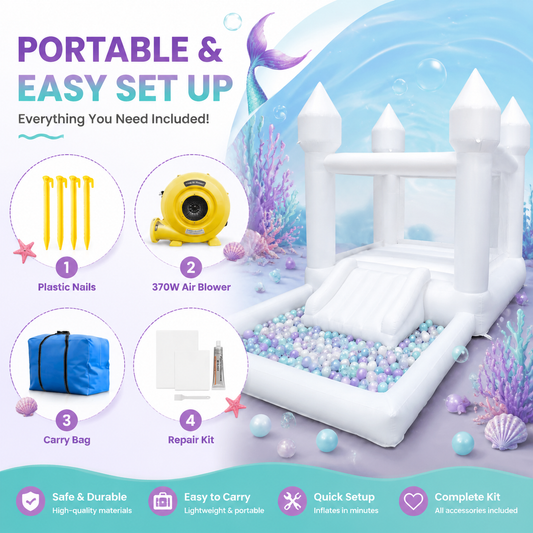 AIRFUNGO 13FT White Bounce House with Slide and Big Ball Pit | Party Castle
