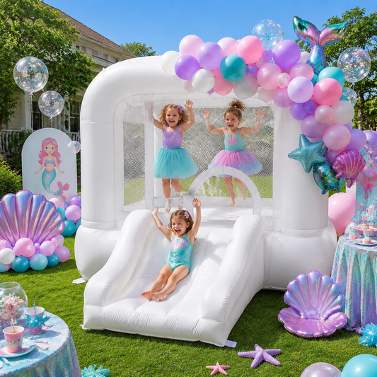 AIRFUNGO 8FT White Bounce House with Slide | Party Castle