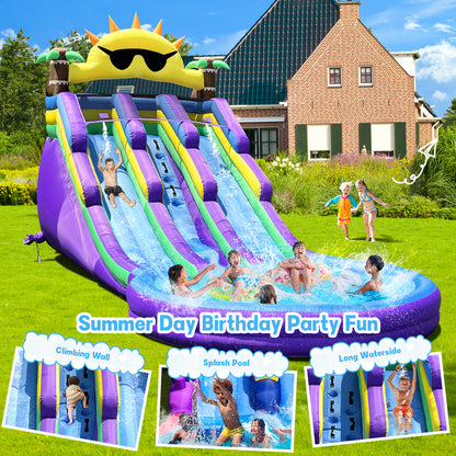 Inflatable Water Slide with Splash Pool for Kids 3–12, Heavy-Duty Oxford, Quick Setup & Drainage, Blower Included, Perfect for Backyard & Outdoor Summer Party Fun (Sun Glassess)