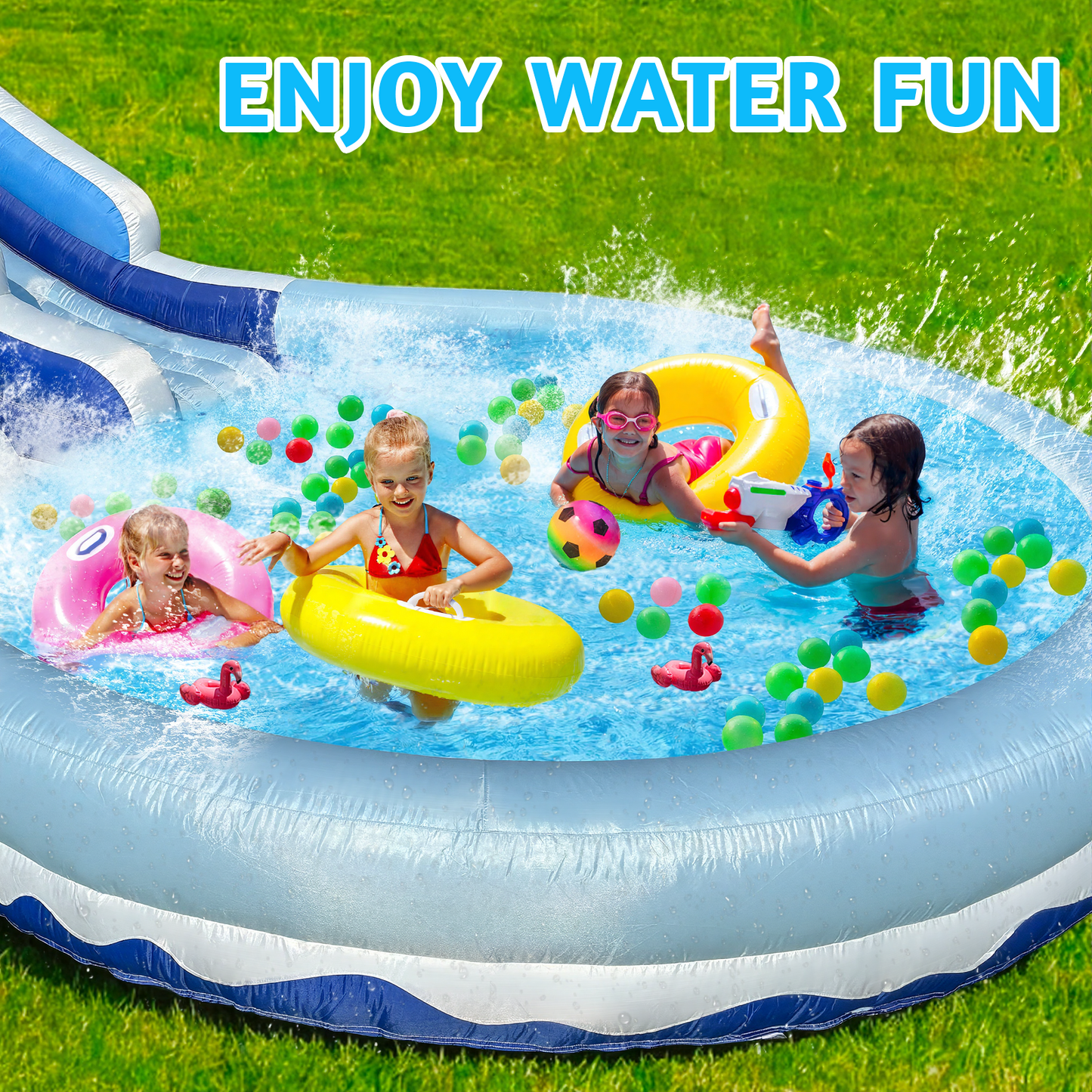 Inflatable Water Slide Giant Bounce House with Large Splash & Ball Pool 20.6'×9.5'×9.3' Oxford Quick Setup with Blower & Full Accessories for Outdoor Indoor Summer Party