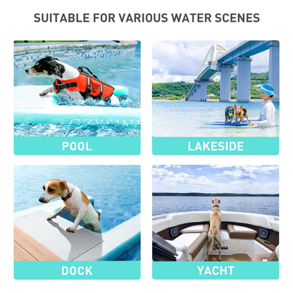 Inflatable Large Dog Water Ramp Float Floating Ramp-Swimming Pets Up to 200 Pounds Large Dogs-Inflatable Stairs for Boats, Docks, with Pump/Rope/Repair Kit - PVC Anti-Slip Fabric