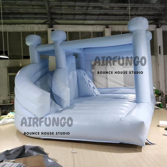 New Design Combo Bounce House WIth Slide White Bouncy Castle (Light Blue)