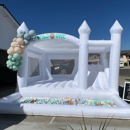 15' x 13' Oxford White Bounce House with Ball Pit & Slide & Air Blower