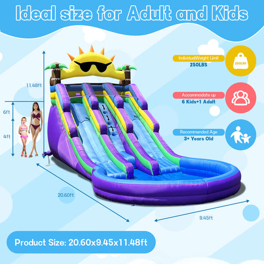 Inflatable Water Slide with Splash Pool for Kids 3–12, Heavy-Duty Oxford, Quick Setup & Drainage, Blower Included, Perfect for Backyard & Outdoor Summer Party Fun (Sun Glassess)