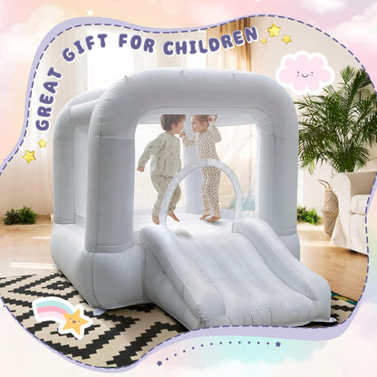 White Bounce House With Blower, Inflatable Bouncer Castle With Slide For Kids/toddler Indoor/outdoor Parties