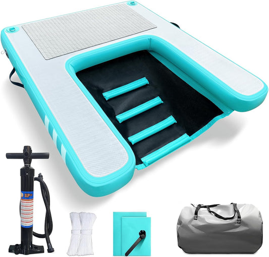 Inflatable Large Dog Water Ramp Float Floating Ramp-Swimming Pets Up to 200 Pounds Large Dogs-Inflatable Stairs for Boats, Docks, with Pump/Rope/Repair Kit - PVC Anti-Slip Fabric