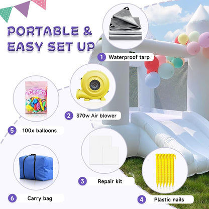 6' x 9' Oxford White Bounce House with Slide and Air Blower for Kids&Toddler