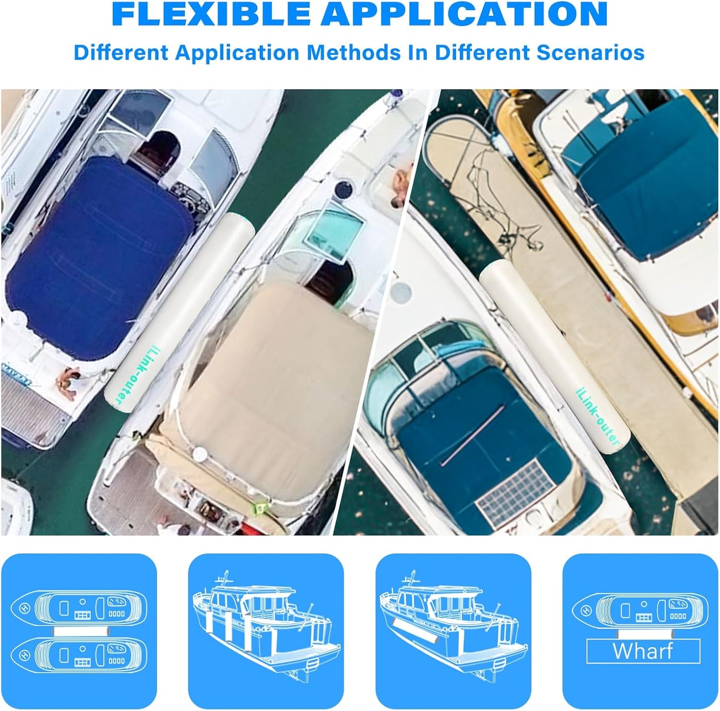 iLink-outer Inflatable Boat Fenders with Air Pump, Upgraded Boat Bumpers for Docking, 10FT Heavy Duty Dock Fender with Storage Bag, Dock Bumper for Tying up Fishing Boats, Jet Skis, Yachts, Pontoon