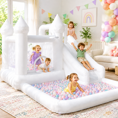 13.7 Ft  White Bounce House with Slide & Ball Pit | Castle Inflatable