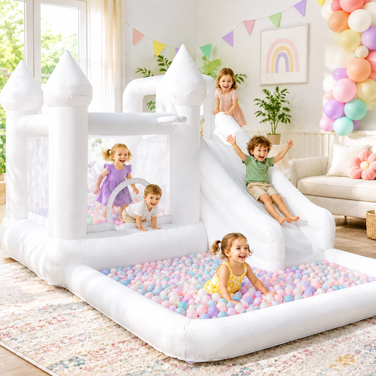 13.7 Ft  White Bounce House with Slide & Ball Pit | Castle Inflatable