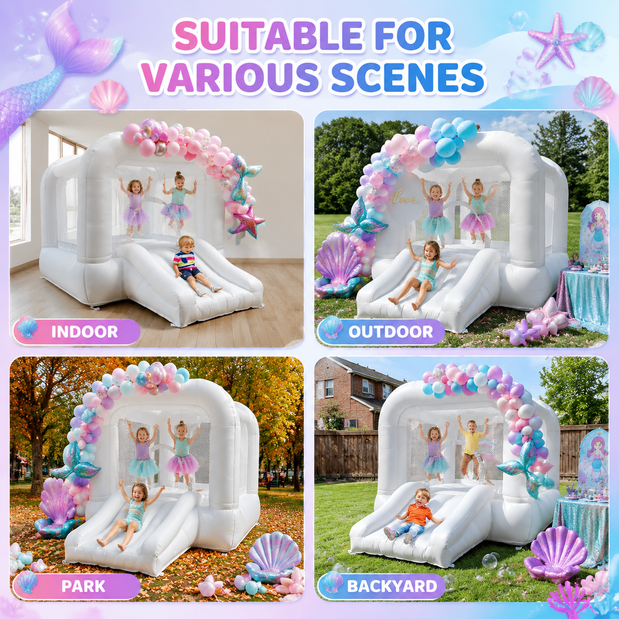 AIRFUNGO 8FT White Bounce House with Slide | Party Castle