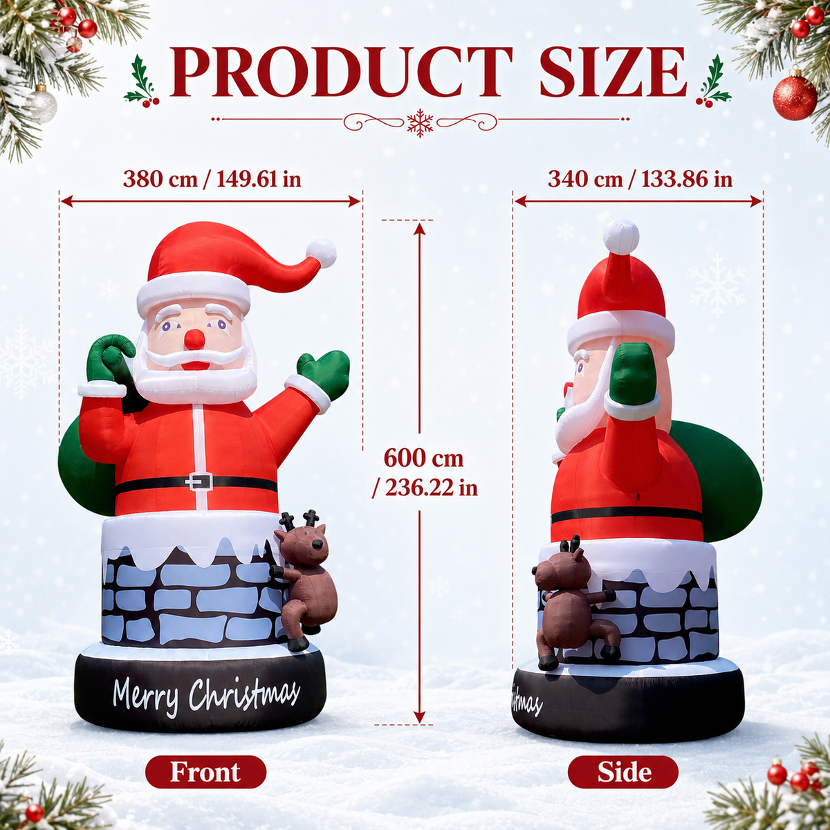 20FT Giant Inflatable Santa Claus in Chimney with Reindeer, Extra Large Outdoor Blow Up Christmas Decoration for Yard, Lawn, Garden & Holiday Party Display