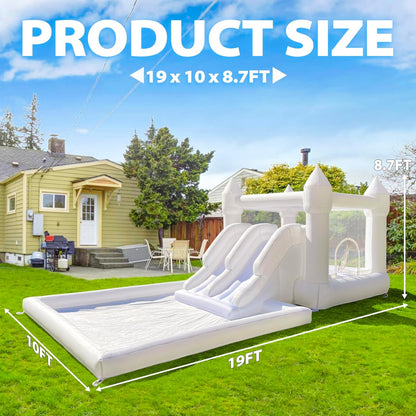 Double Slide Water Whote Bounce House Indoor Outdoor Oxford Bounce Castle, Climb 3-in-1 Playhouse