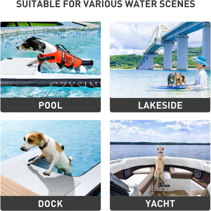Inflatable Large Dog Water Ramp Float Floating Ramp-Swimming Pets Up to 200 Pounds Large Dogs-Inflatable Stairs for Boats, Docks, with Pump/Rope/Repair Kit - PVC Anti-Slip Fabric (Black)