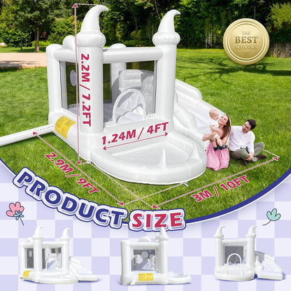 White Bounce House With Slide & Ball Pit Oxford Bouncy Castle With Air Blower (wizard Magic Hat Design)