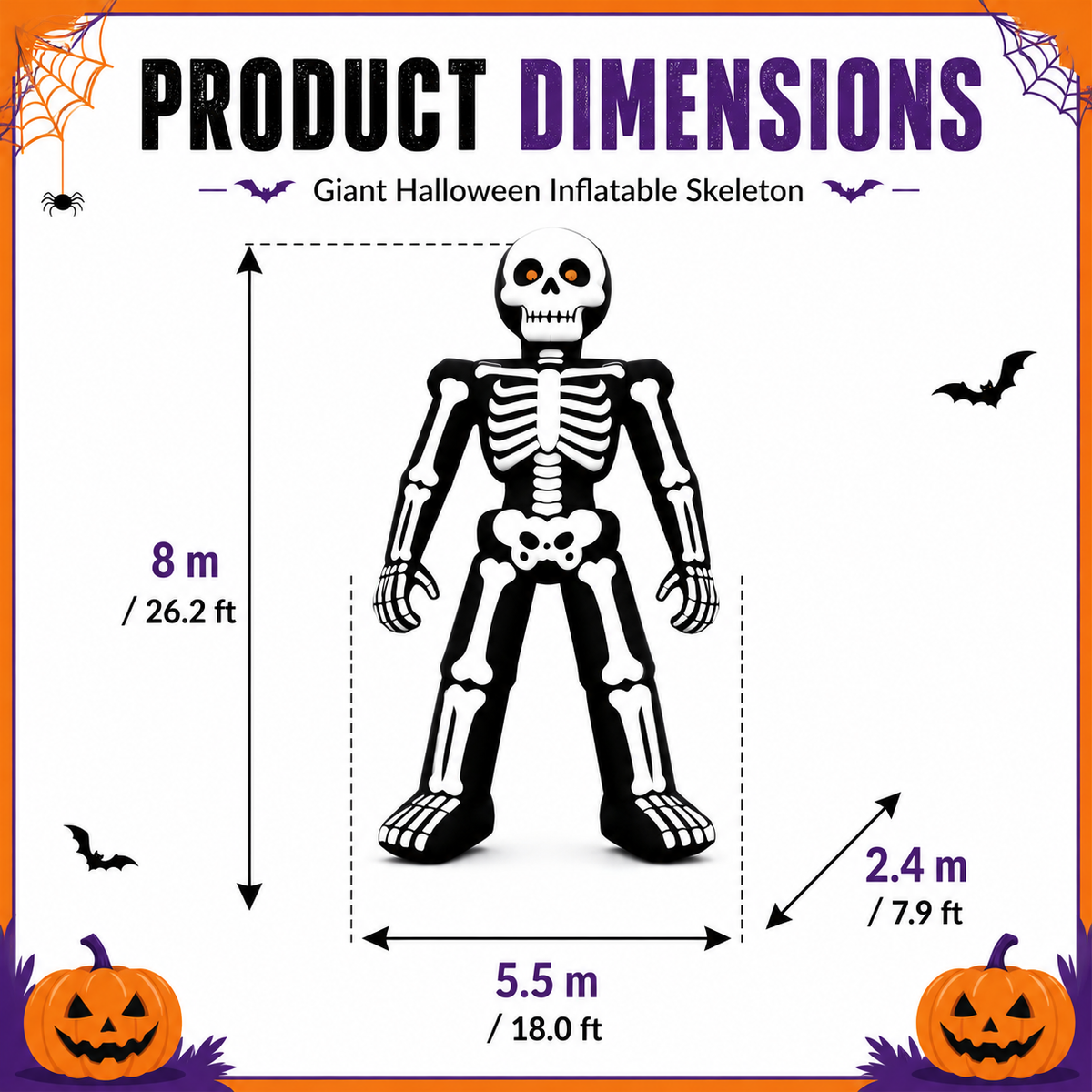 26FT Giant Halloween Inflatable Skeleton Decoration, Light Not Included Yard Outdoor Decor with 480W Blower, Waterproof Inflatable Halloween Decorations for Lawn Garden Party, Holiday Festival