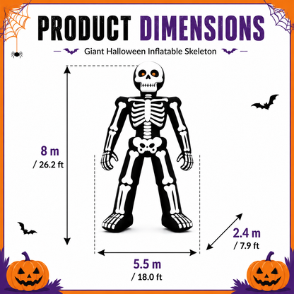 26FT Giant Halloween Inflatable Skeleton Decoration, Light Not Included Yard Outdoor Decor with 480W Blower, Waterproof Inflatable Halloween Decorations for Lawn Garden Party, Holiday Festival