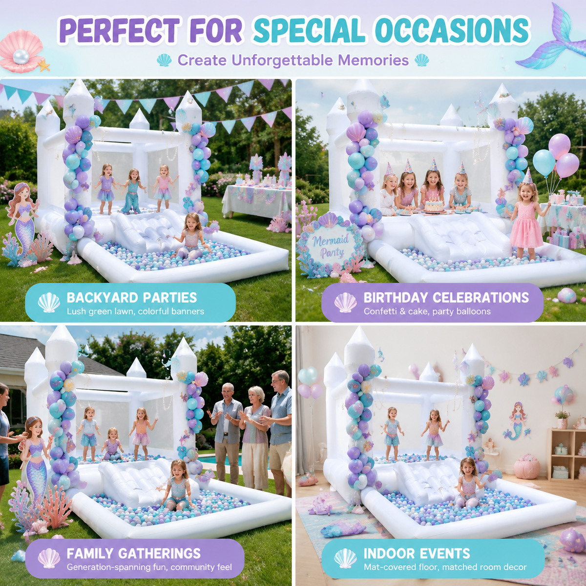 AIRFUNGO 13FT White Bounce House with Slide and Big Ball Pit | Party Castle