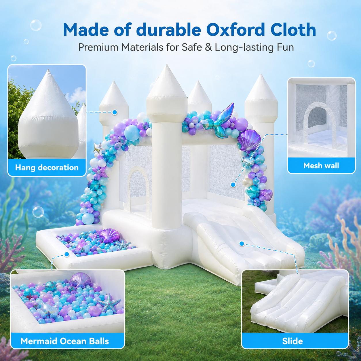 AIRFUNGO Classic 9x9x7FT White Bounce House with Slide & Ball Pit
