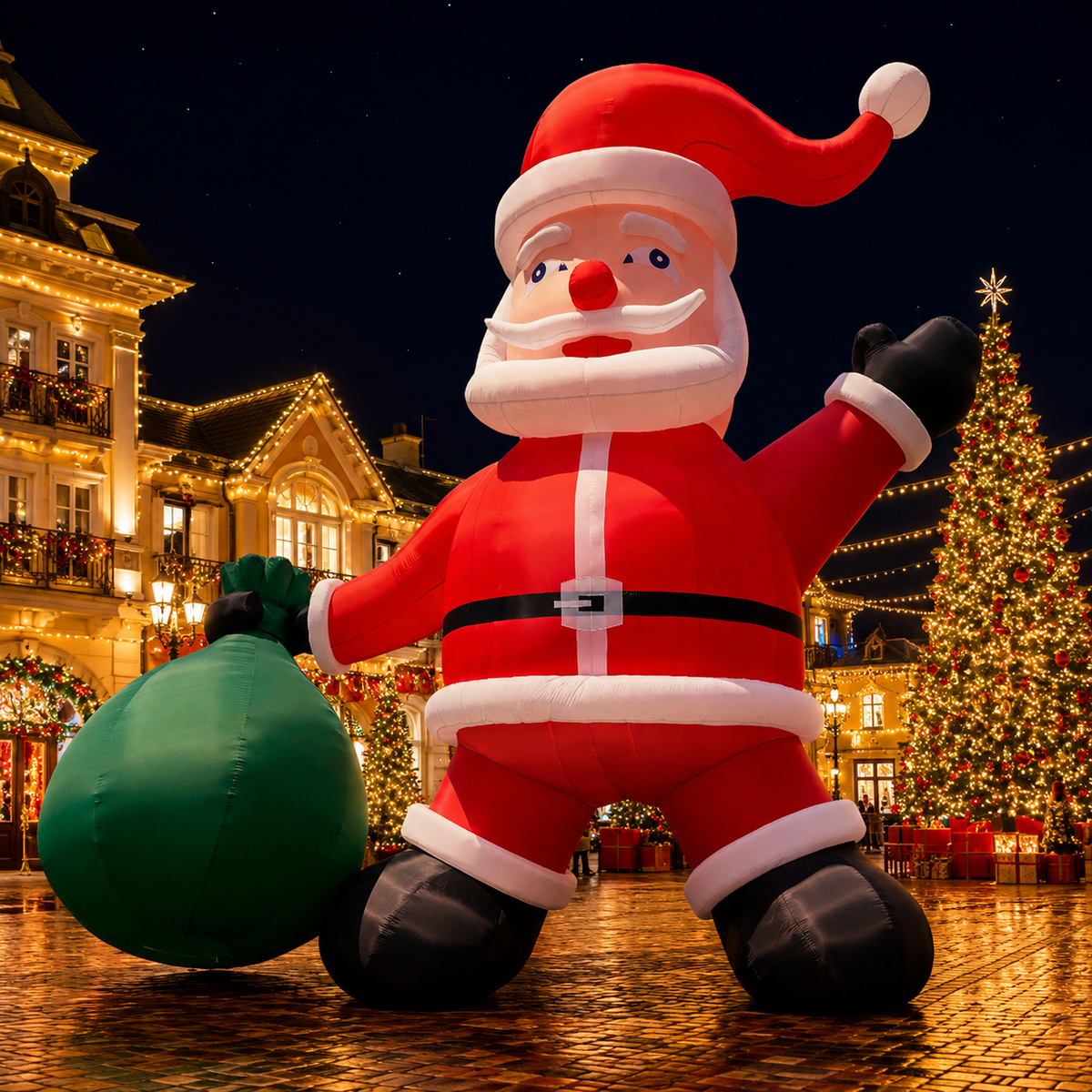26FT/33FT Giant Inflatable Santa Claus with Green Gift Bag, Extra Large Outdoor Blow Up Christmas Santa Decoration with Blower for Yard, Lawn & Holiday Events
